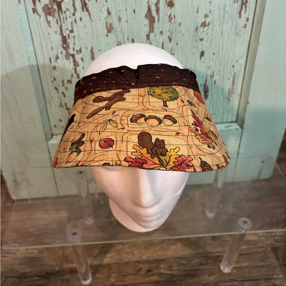 Adult tan and brown fall squirrel theme visor hat